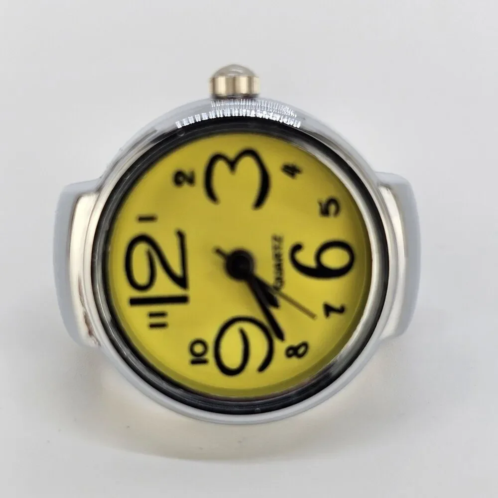 Yellow‎ Dial Ring Watch Women Analog Quartz Watch Stretch Band Finger Watch